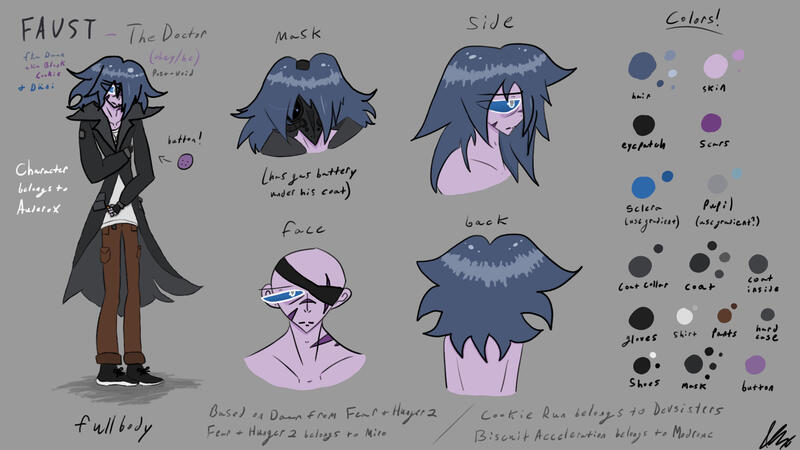 A reference for an original character, Faust Cookie. Made for Biscuit Acceleration.